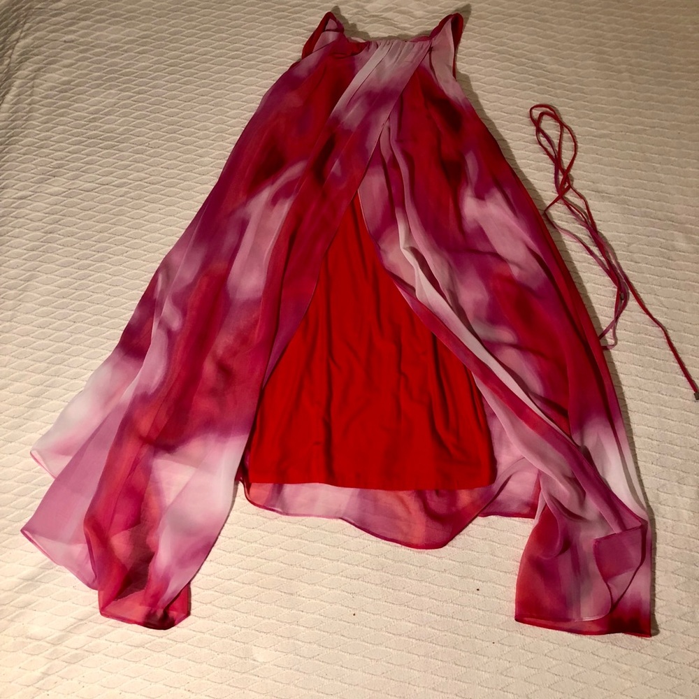 Fuchsia pastel chiffon flowing dress - Picture 3 of 6